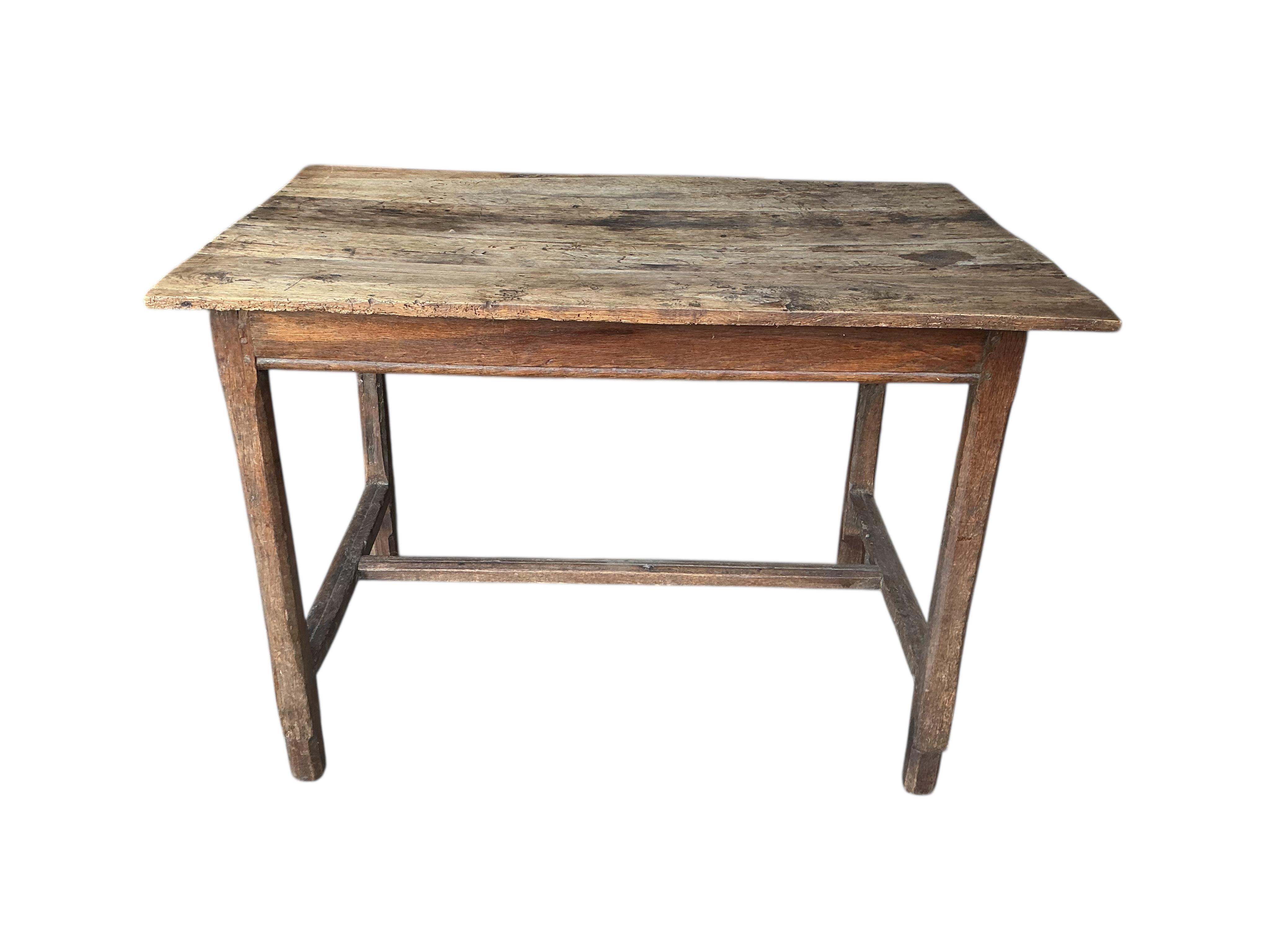 An 18th century rectangular oak side table, width 106cm, depth 69cm, height 73cm